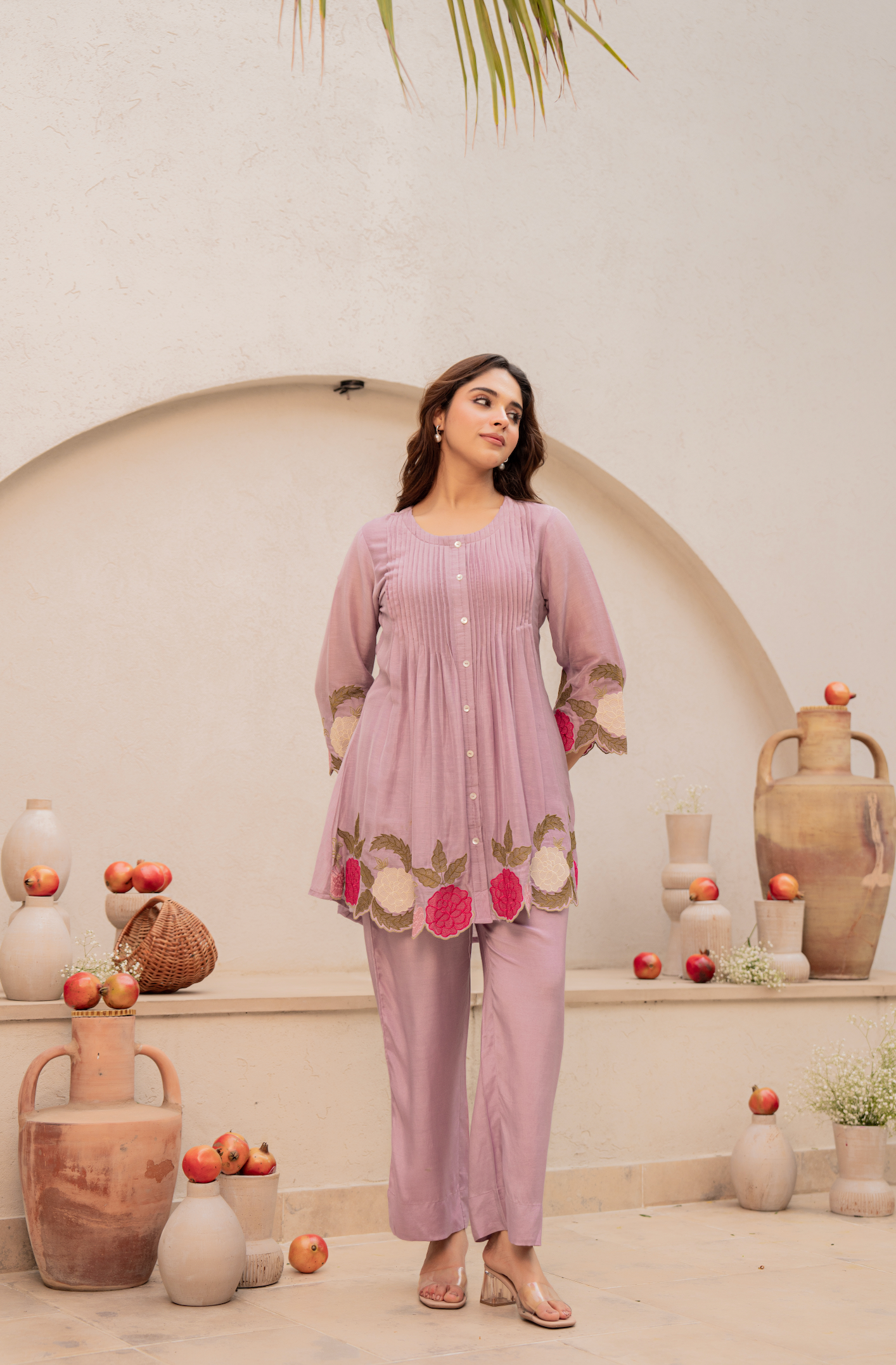 Purple Embroidered Mul Cotton Co-Ord Set