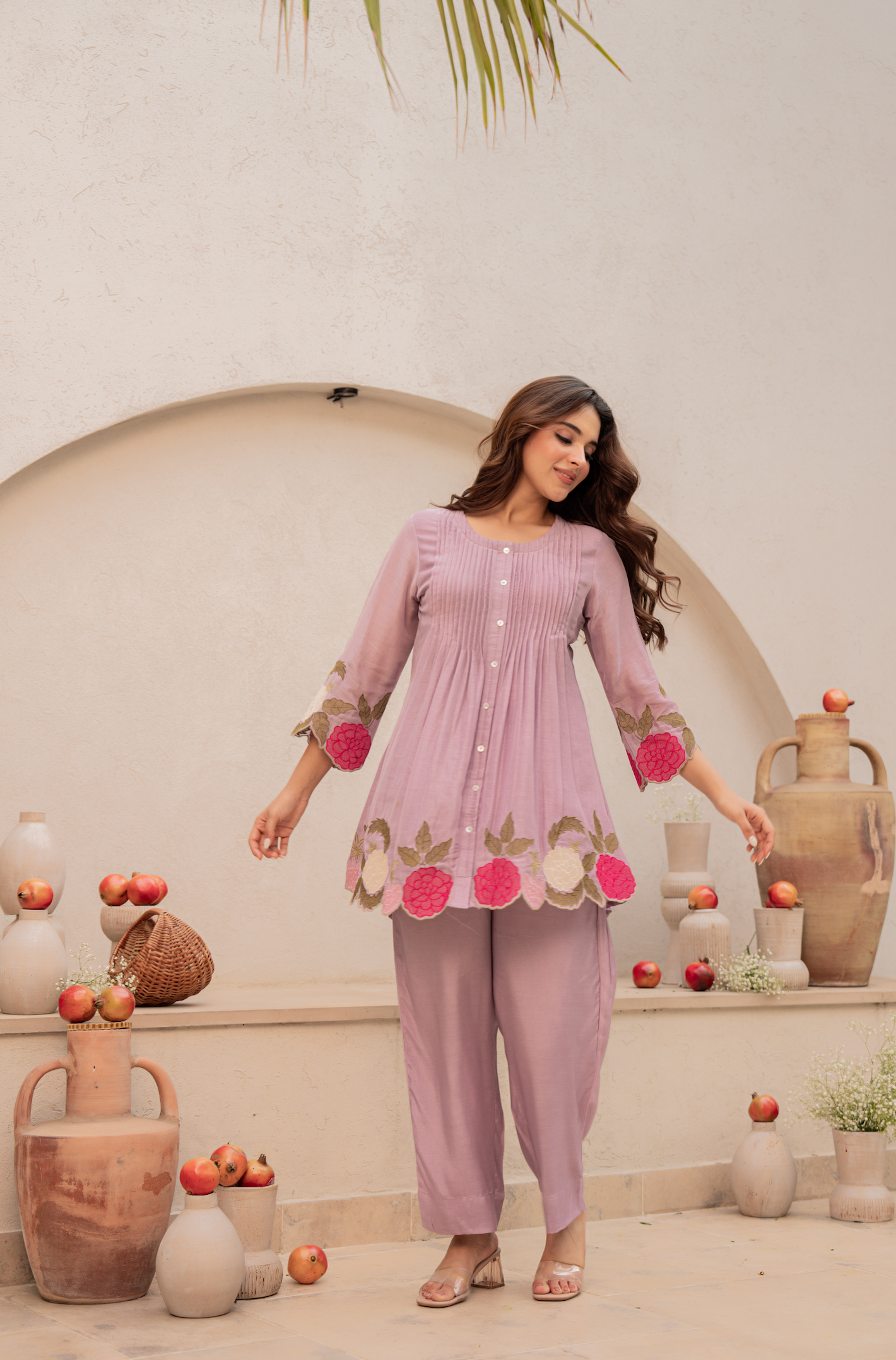 Purple Embroidered Mul Cotton Co-Ord Set
