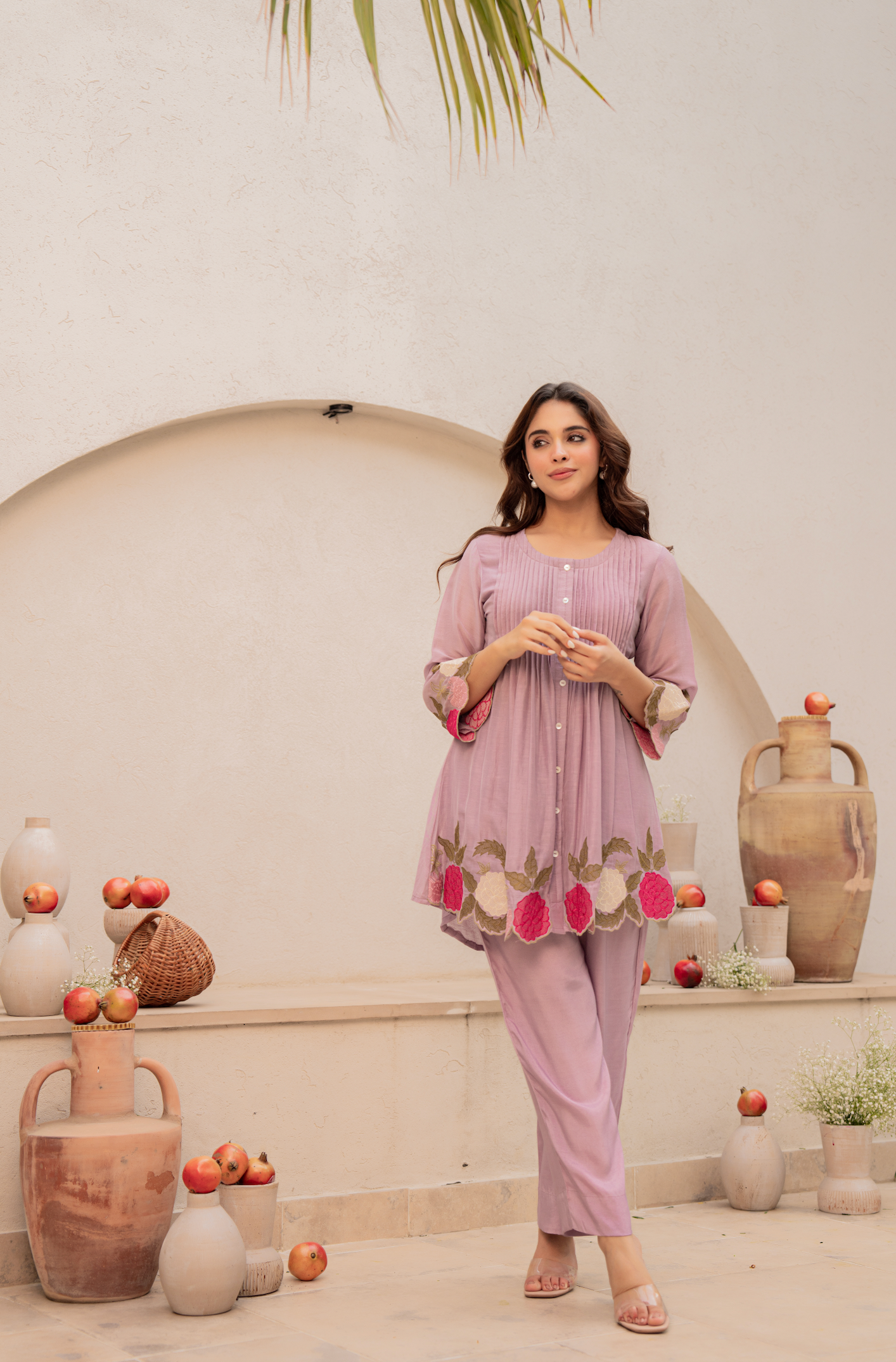 Purple Embroidered Mul Cotton Co-Ord Set