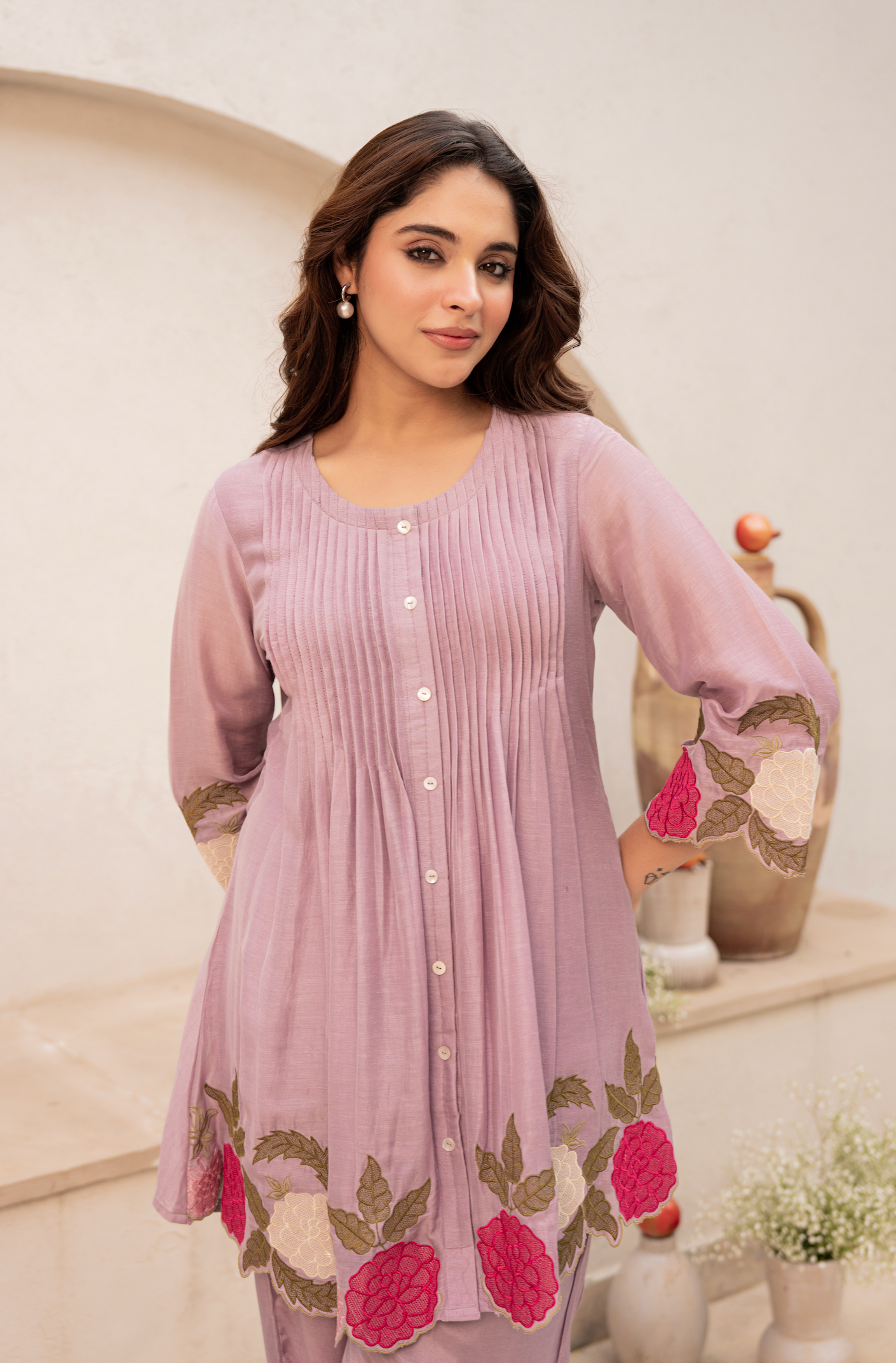 Purple Embroidered Mul Cotton Co-Ord Set
