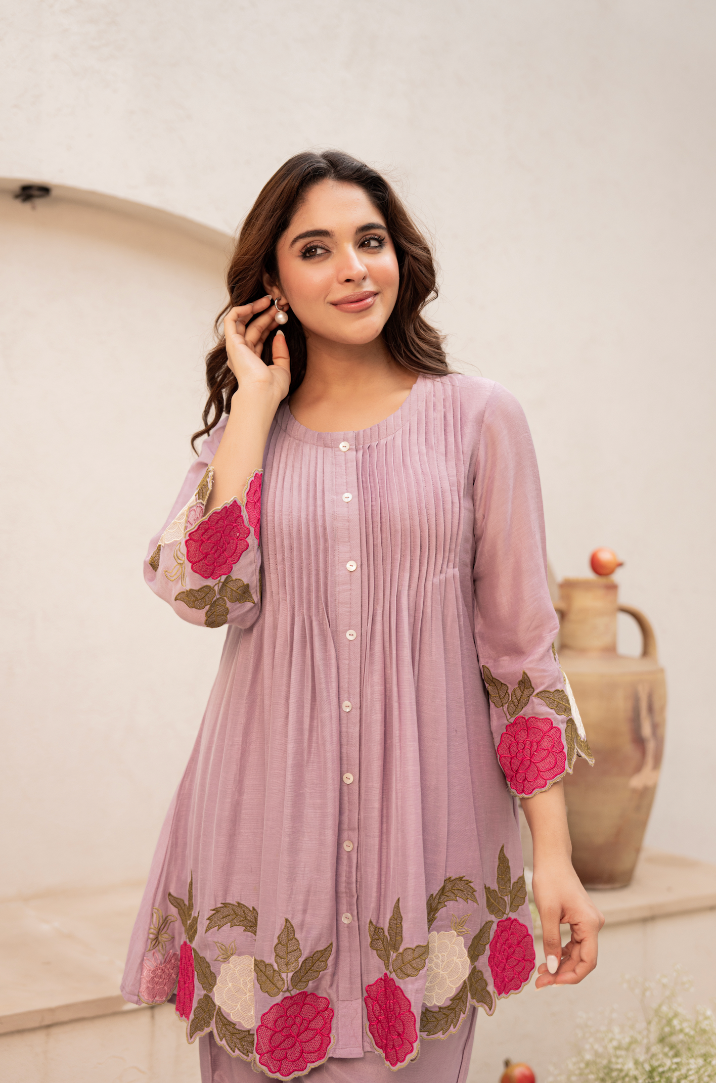 Purple Embroidered Mul Cotton Co-Ord Set
