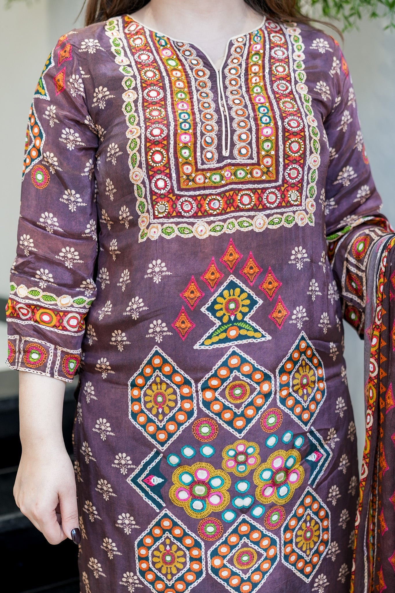 Chic Brown Ethnic Printed Kurta Set with Dupatta