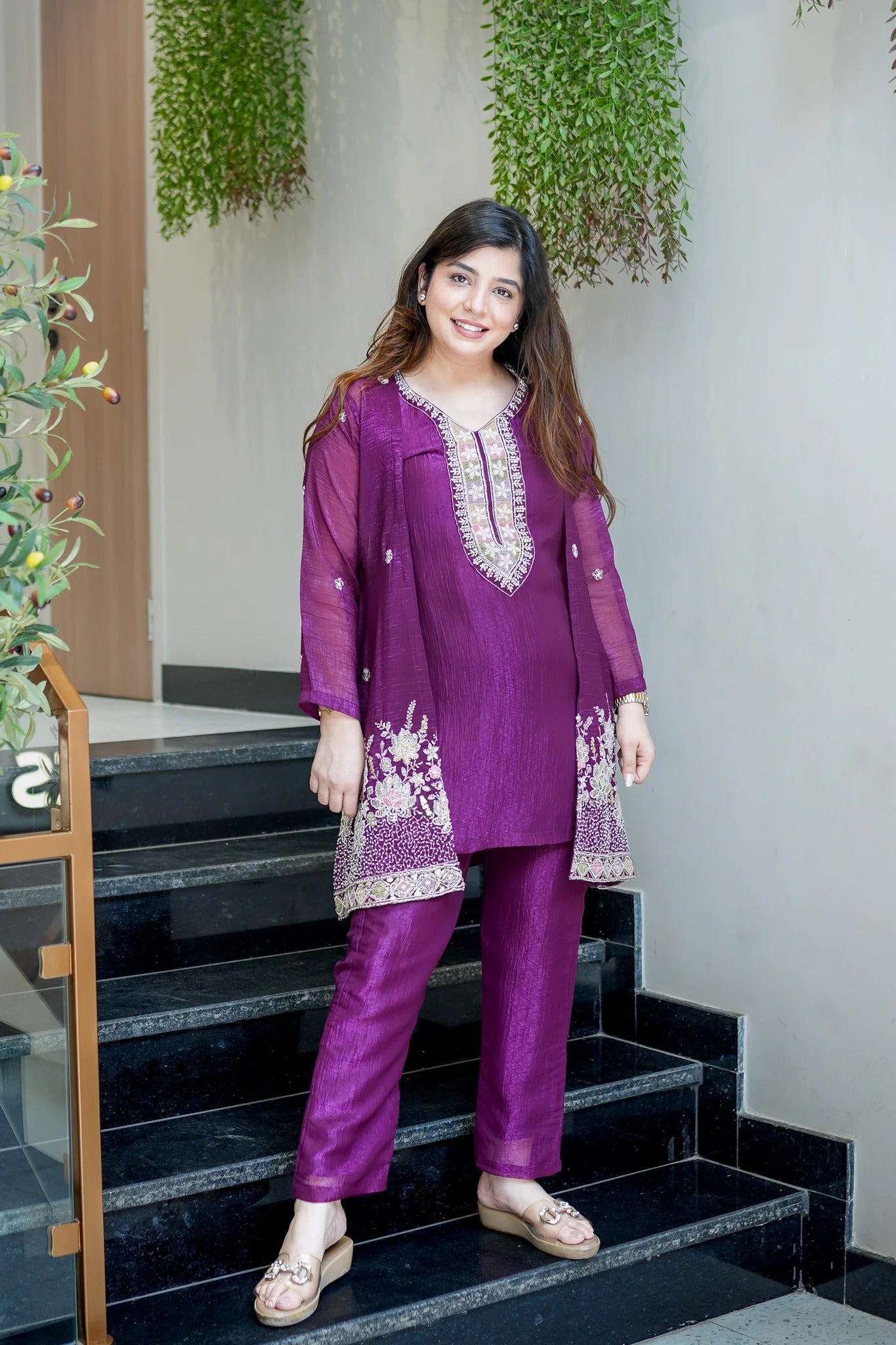 Purple Embroidered Festive Co-Ord Set