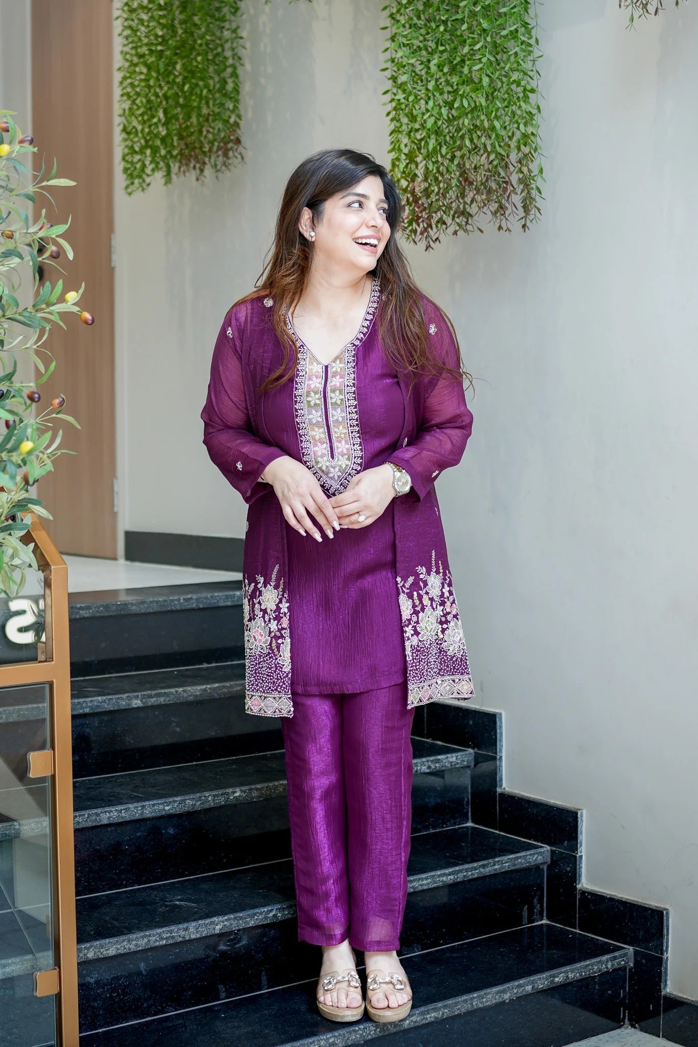Purple Embroidered Festive Co-Ord Set