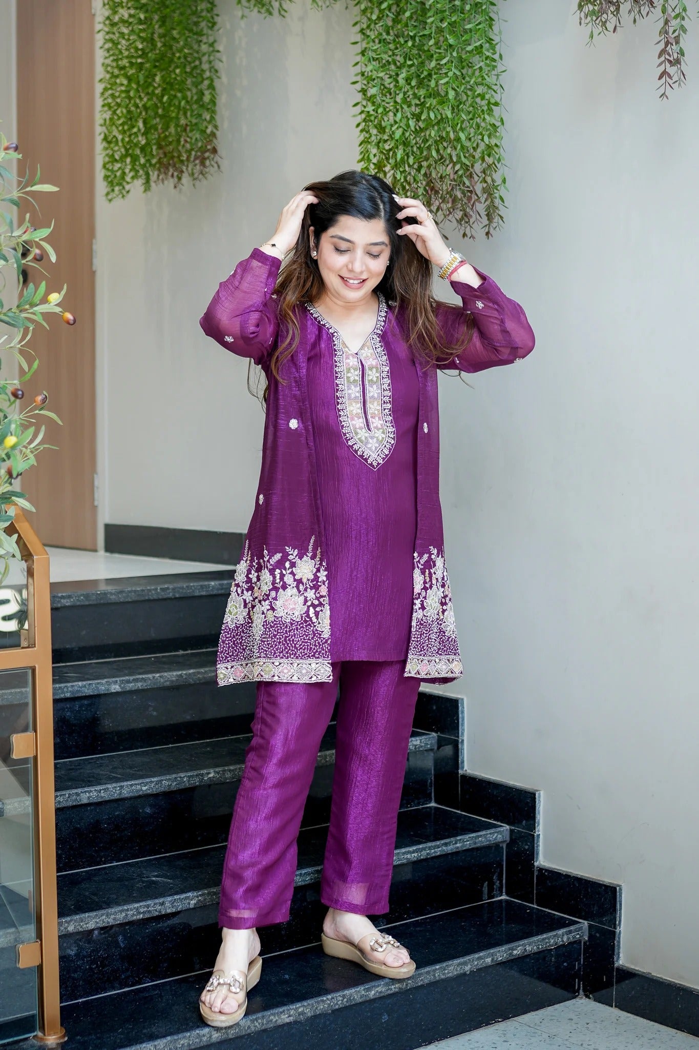 Purple Embroidered Festive Co-Ord Set