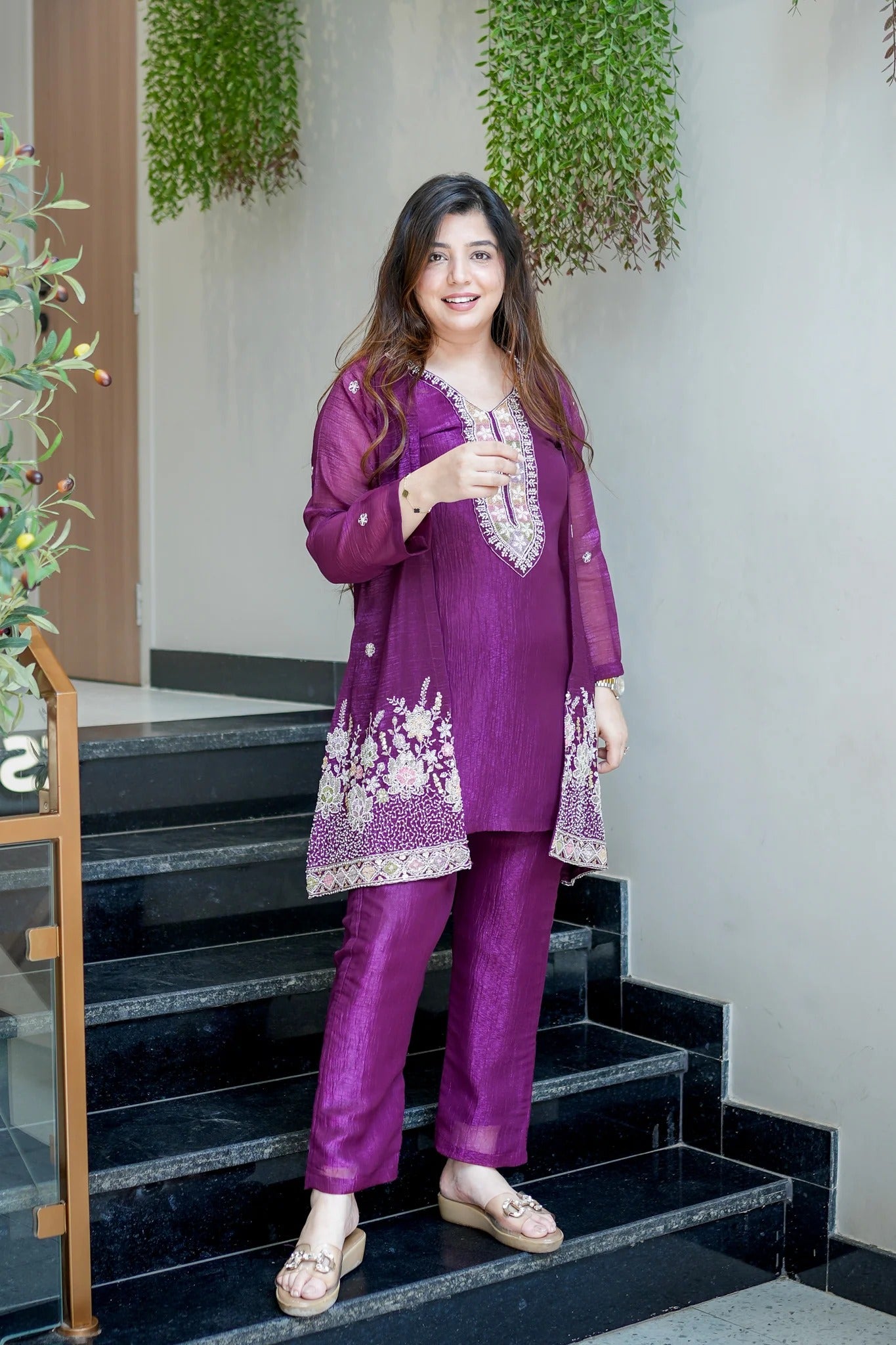 Purple Embroidered Festive Co-Ord Set