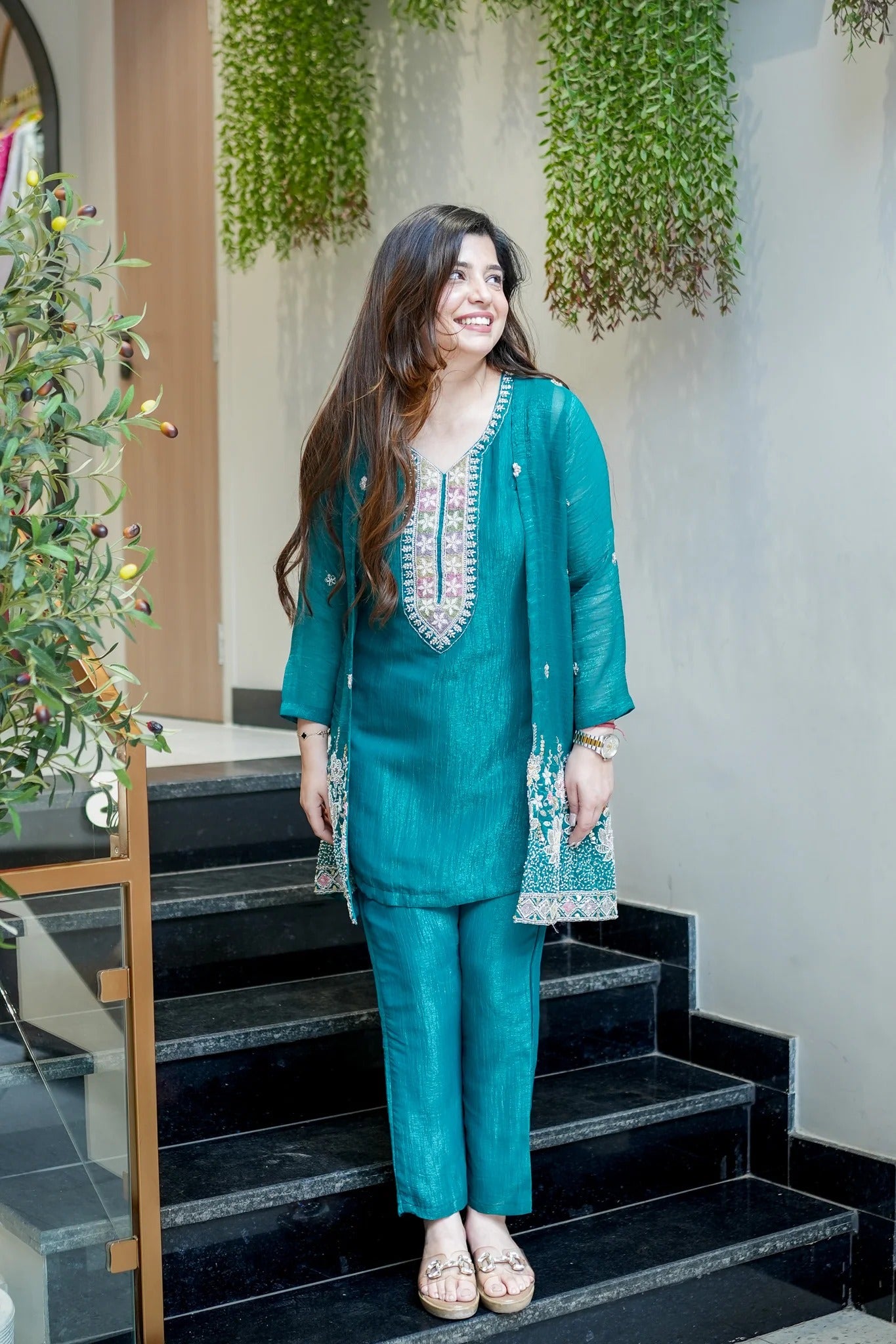 Teal Embroidered Festive Co-Ord Set