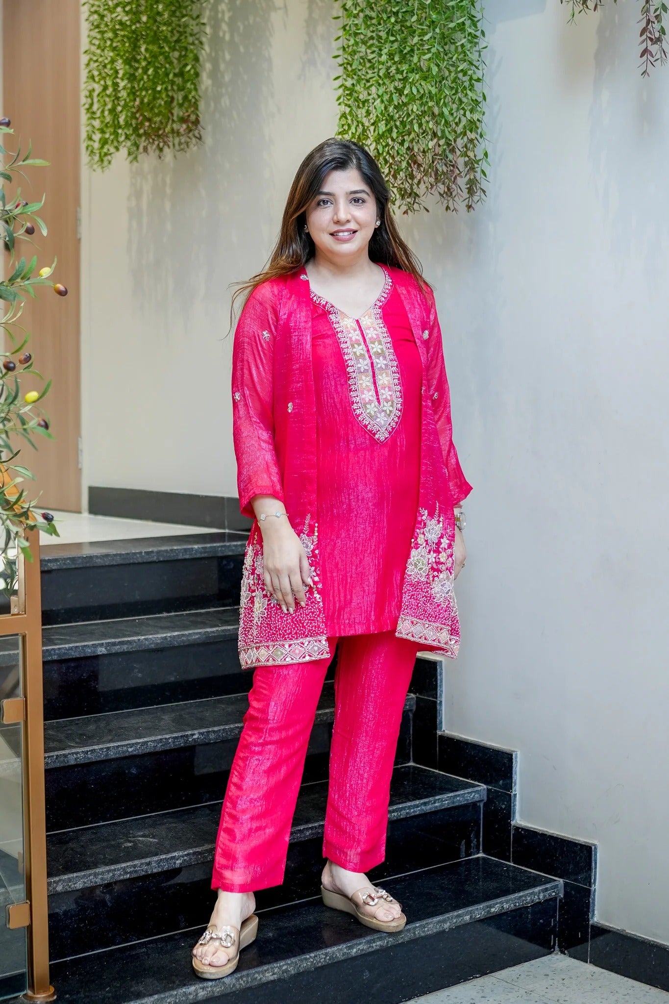 Rani Pink Embroidered Festive Co-Ord Set