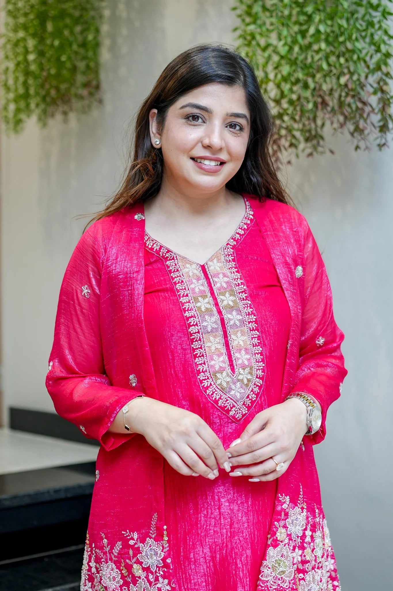 Rani Pink Embroidered Festive Co-Ord Set