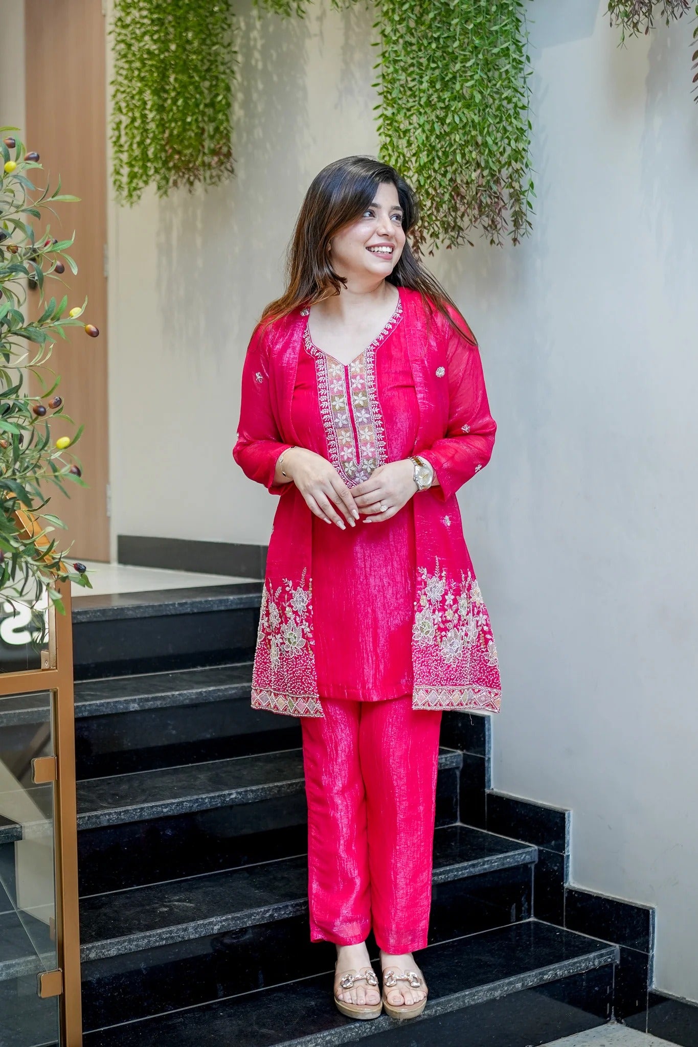 Rani Pink Embroidered Festive Co-Ord Set