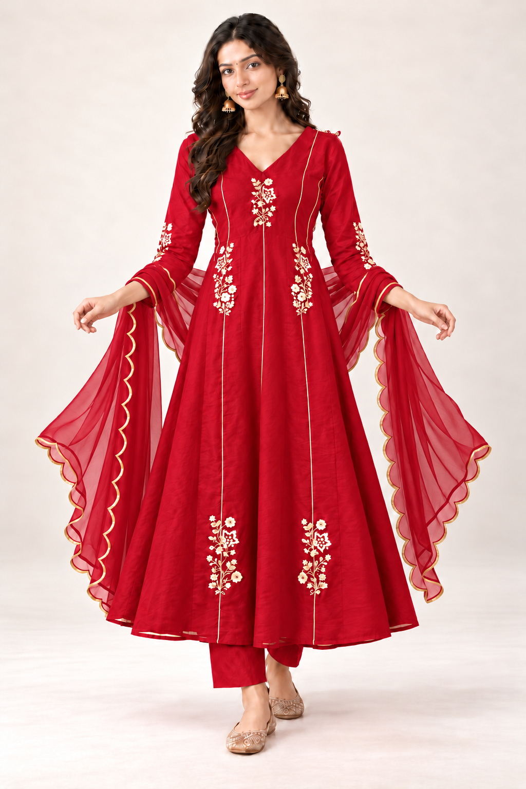 Elegant Embroidered Anarkali Suit Set With Golden Work