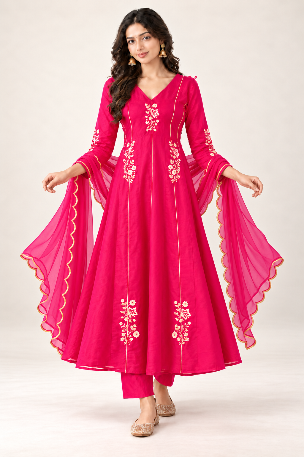 Elegant Embroidered Anarkali Suit Set With Golden Work