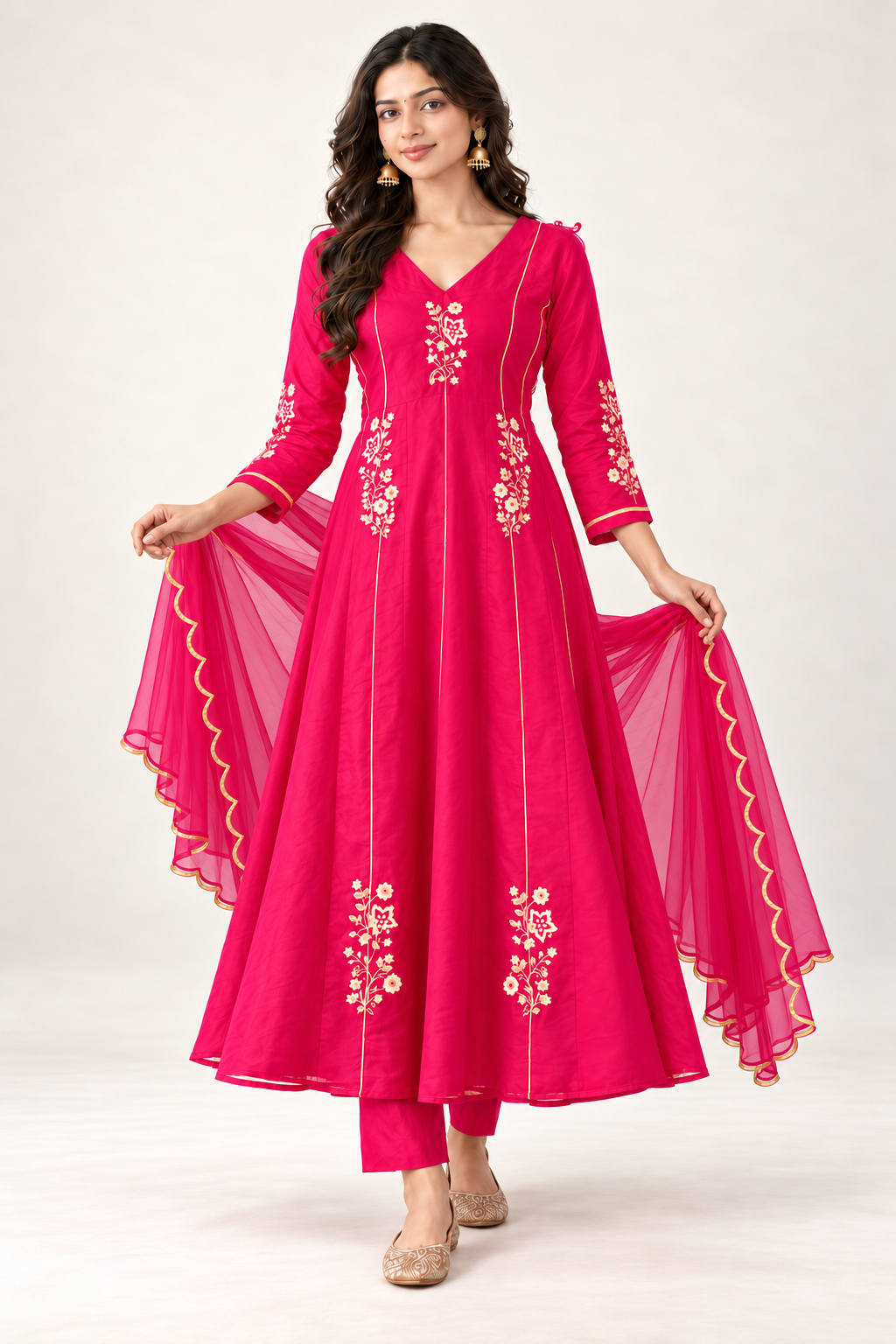 Elegant Embroidered Anarkali Suit Set With Golden Work