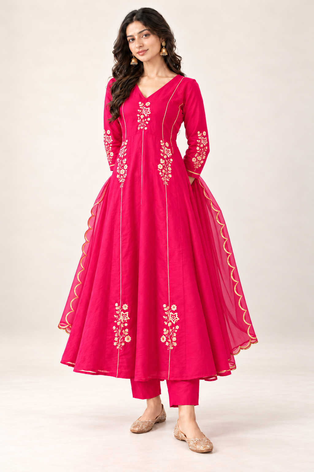 Elegant Embroidered Anarkali Suit Set With Golden Work