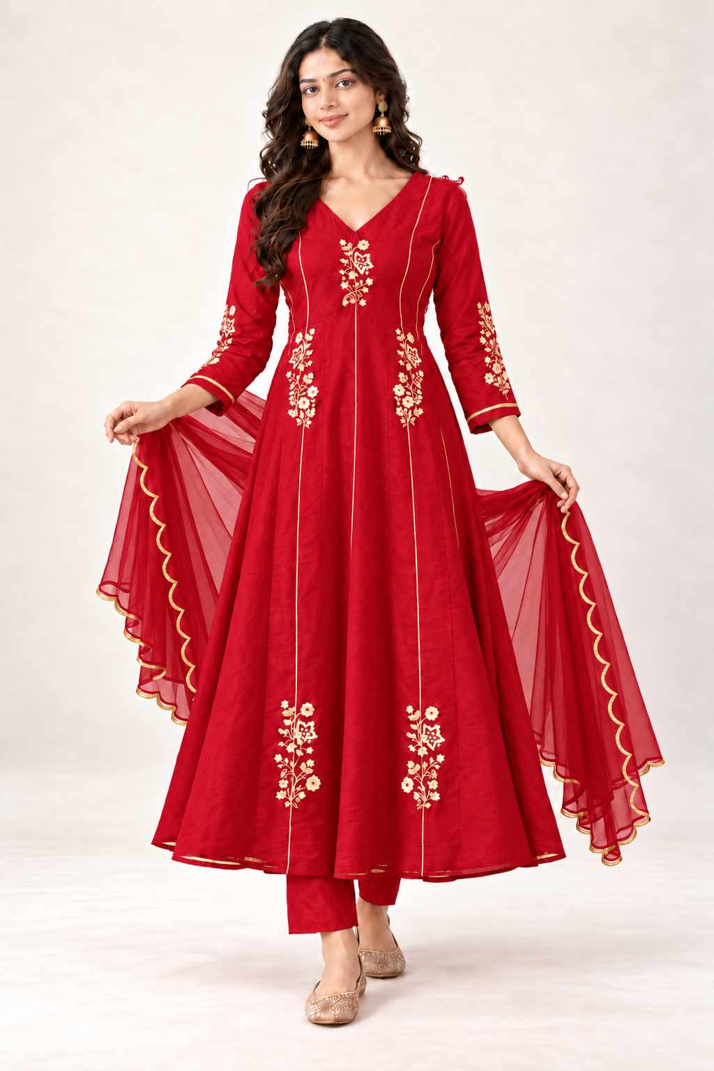 Elegant Embroidered Anarkali Suit Set With Golden Work