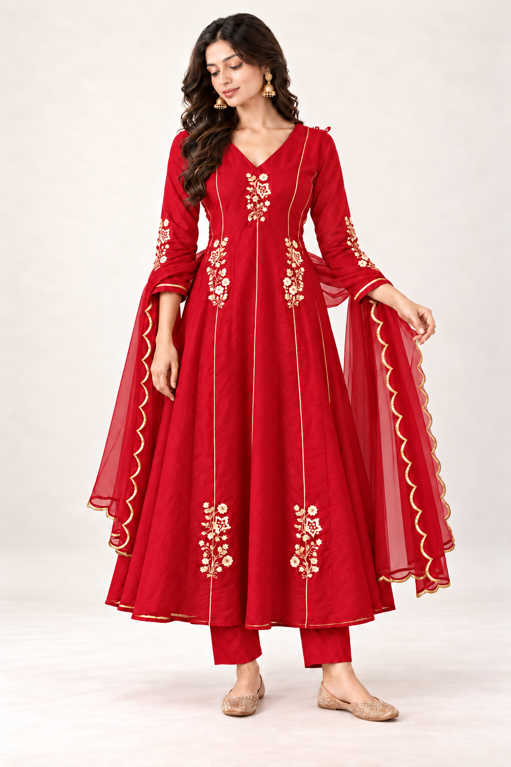Elegant Embroidered Anarkali Suit Set With Golden Work
