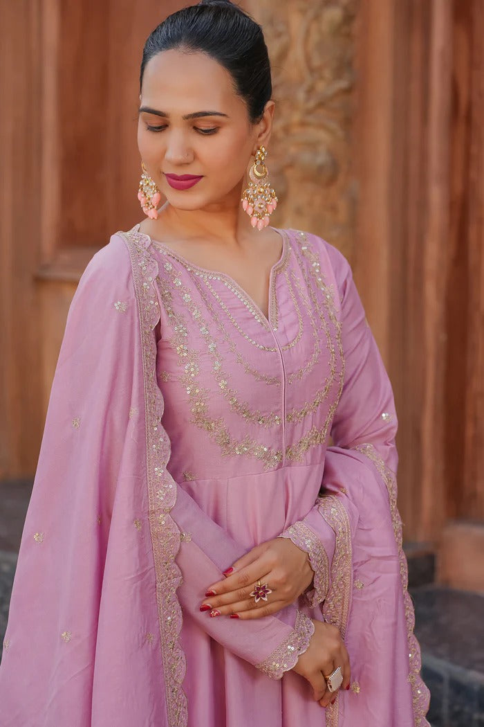 Pink Regal Embroidered Kurta Set with Dupatta