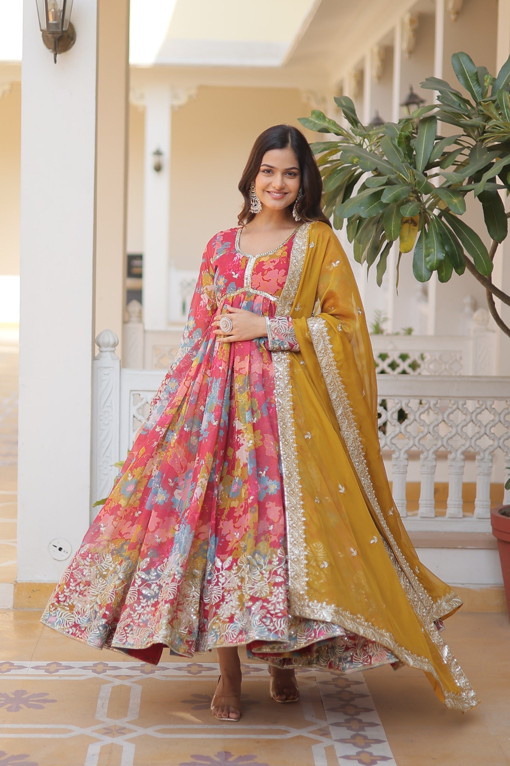 Women Zari With Embroidered Work Gown