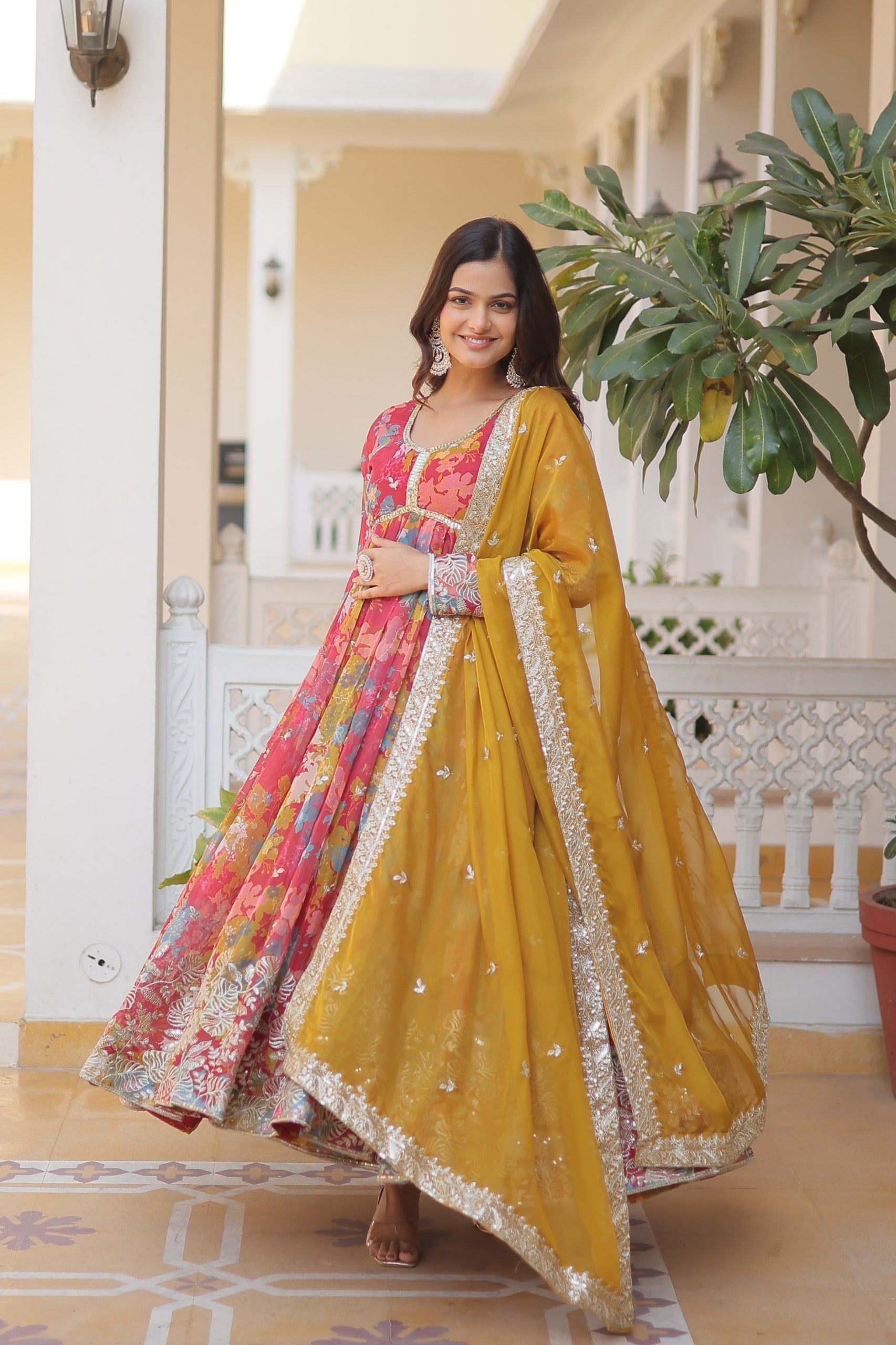 Women Zari With Embroidered Work Gown