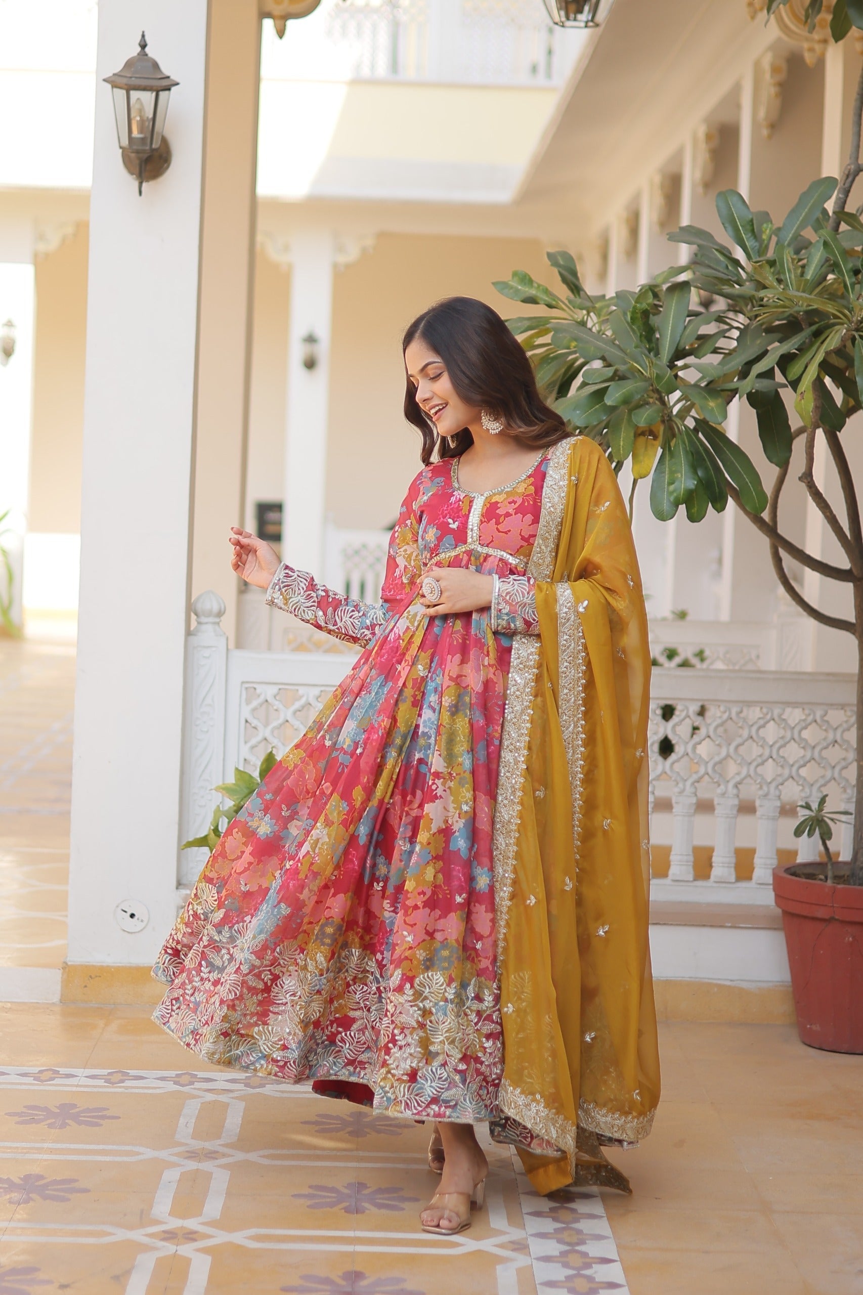 Women Zari With Embroidered Work Gown