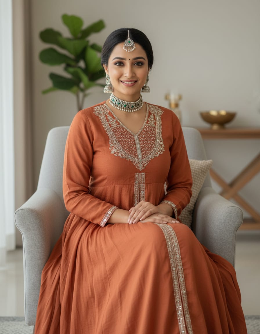 Brown Designer Embroidered Kurta Set with Dupatta