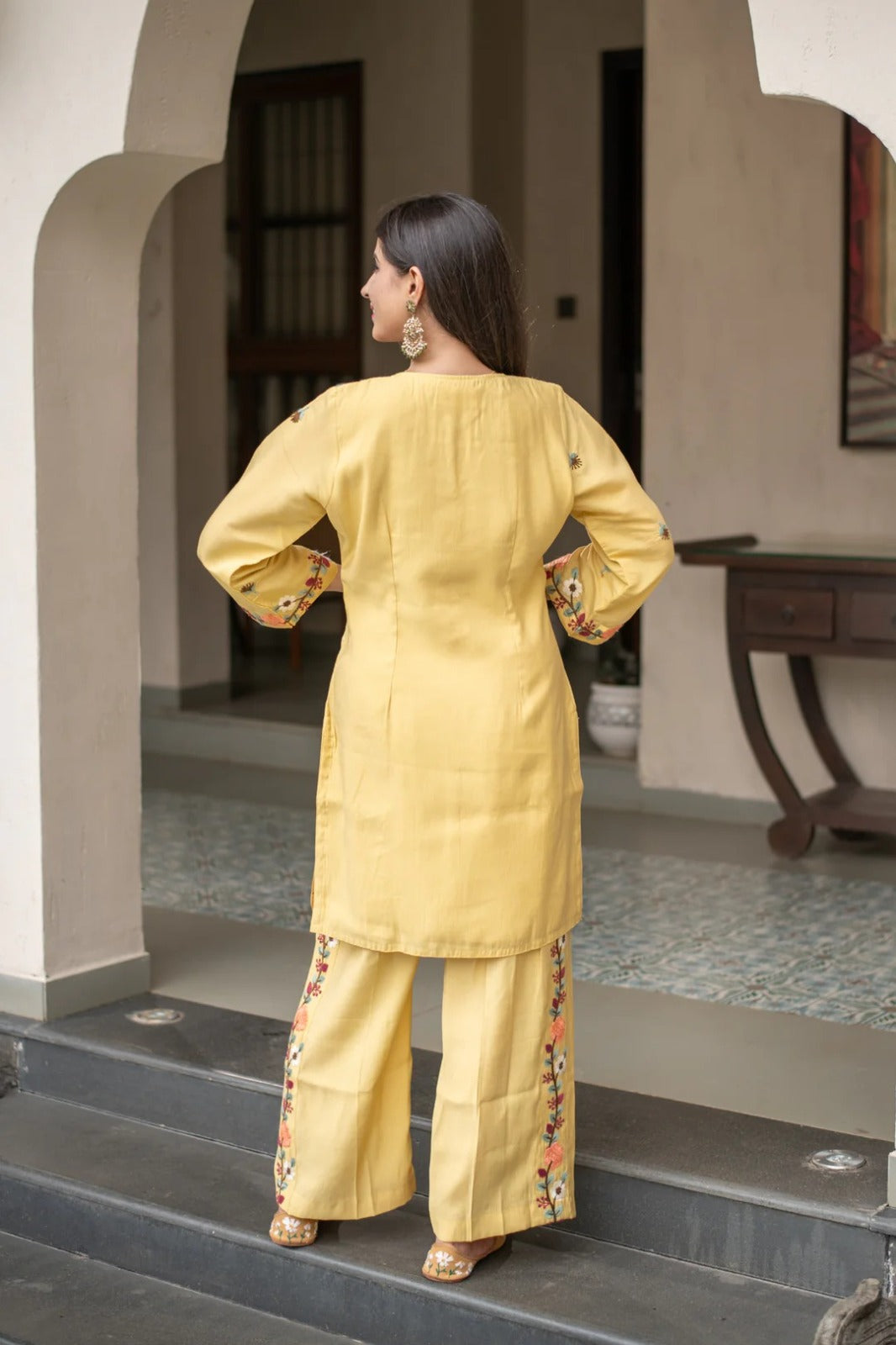 Yellow Embroidered Straight Kurta Set With Pants