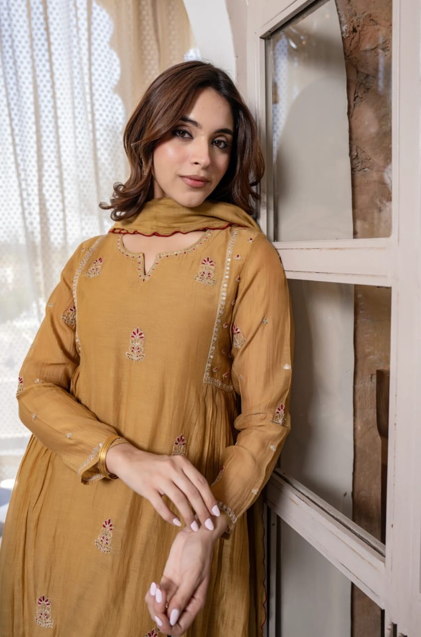 Crimson Embroidered Anarkali Suit Set with Dupatta