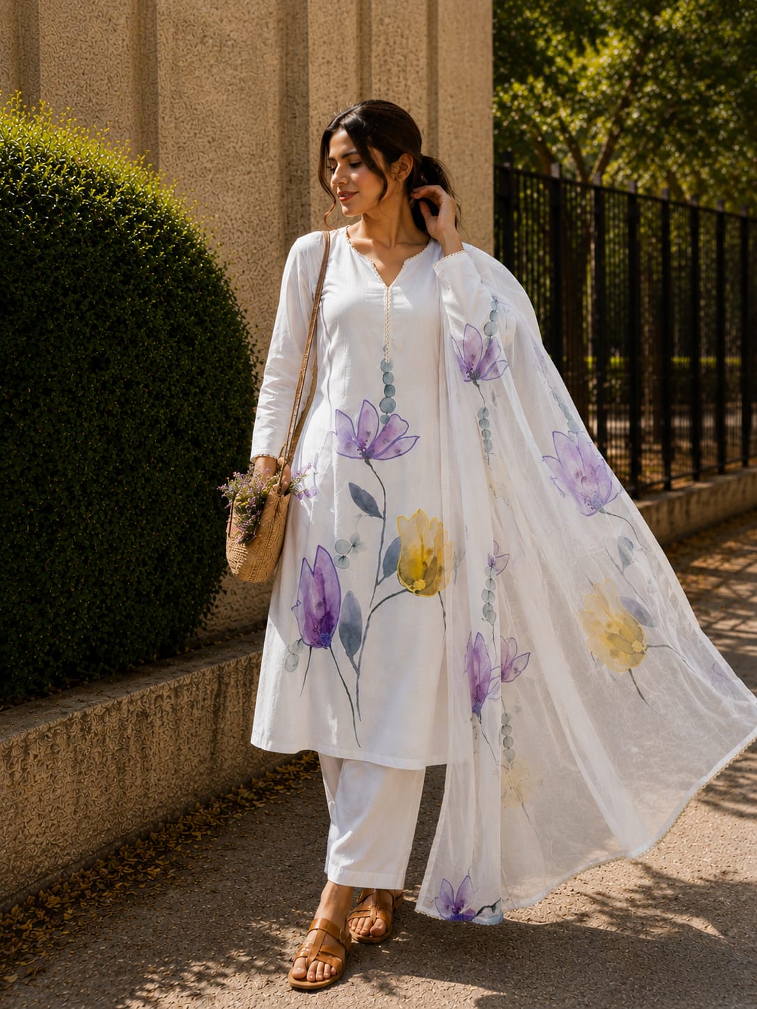 Ivory Bloom Floral Printed Kurta Set with Dupatta