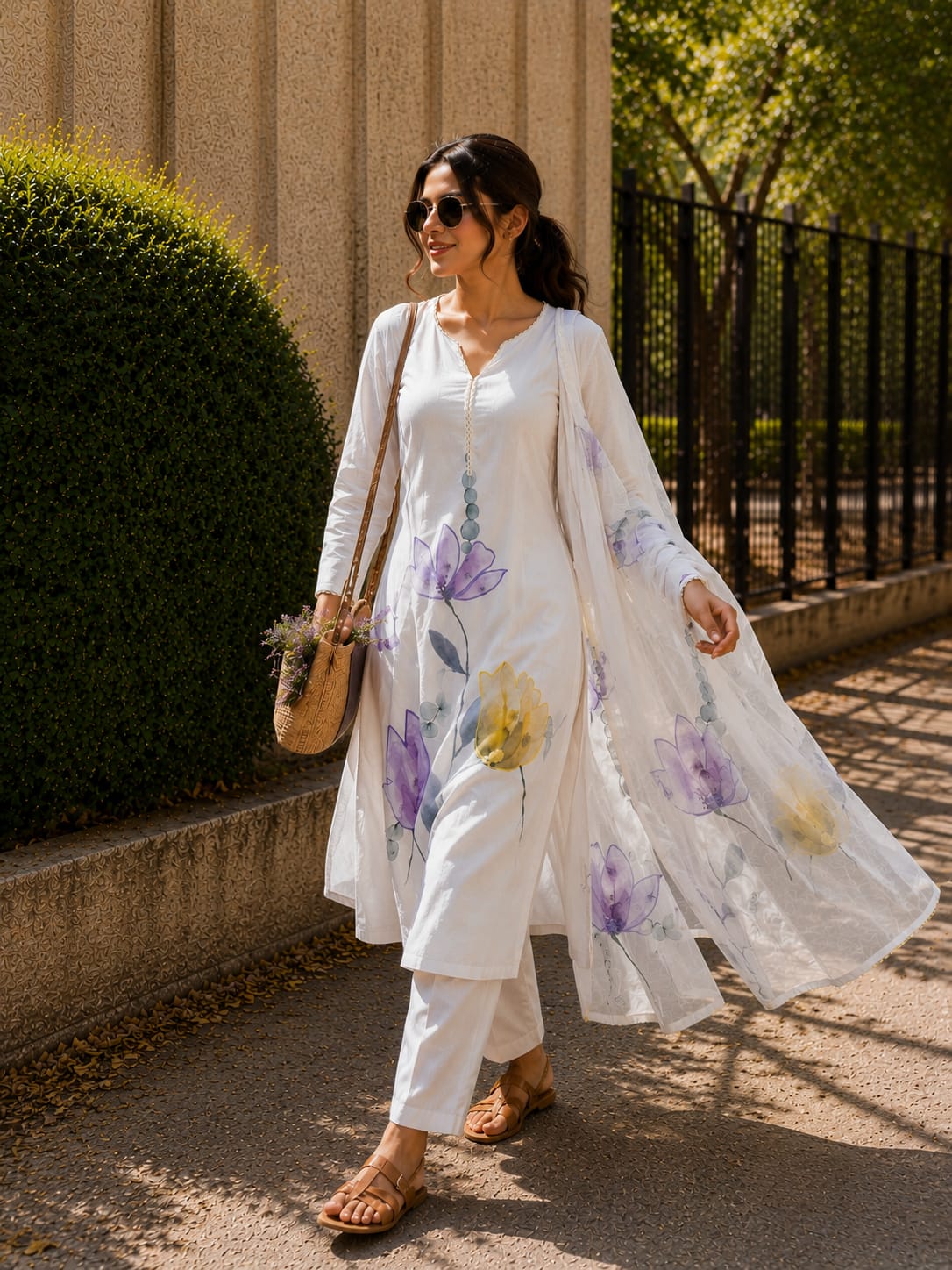 Ivory Bloom Floral Printed Kurta Set with Dupatta