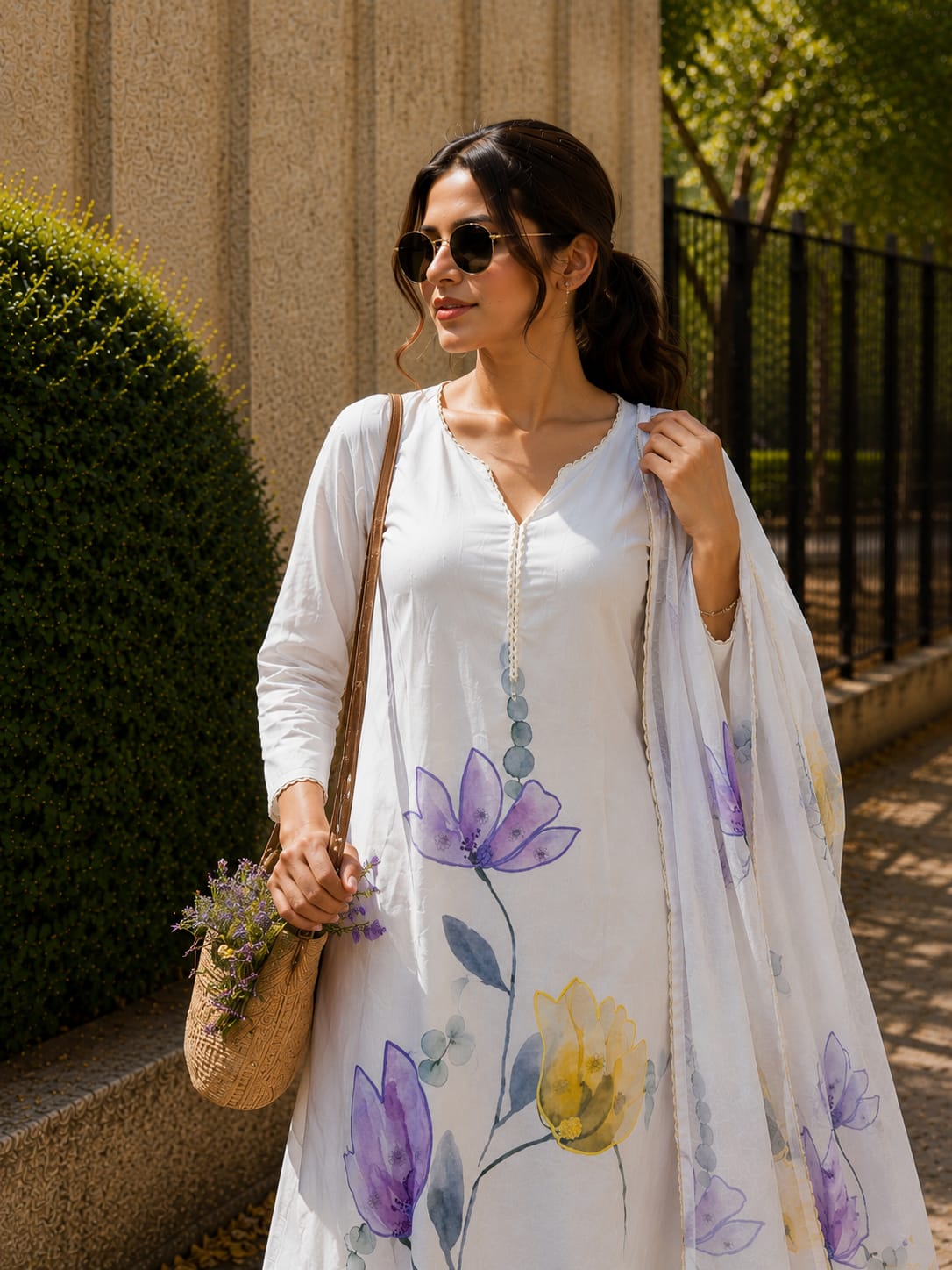 Ivory Bloom Floral Printed Kurta Set with Dupatta