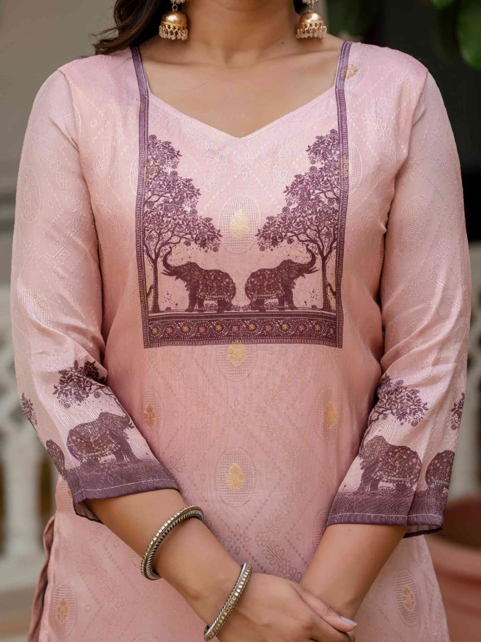 Blush Pink Heritage Print Suit with Artistic Scenic Dupatta