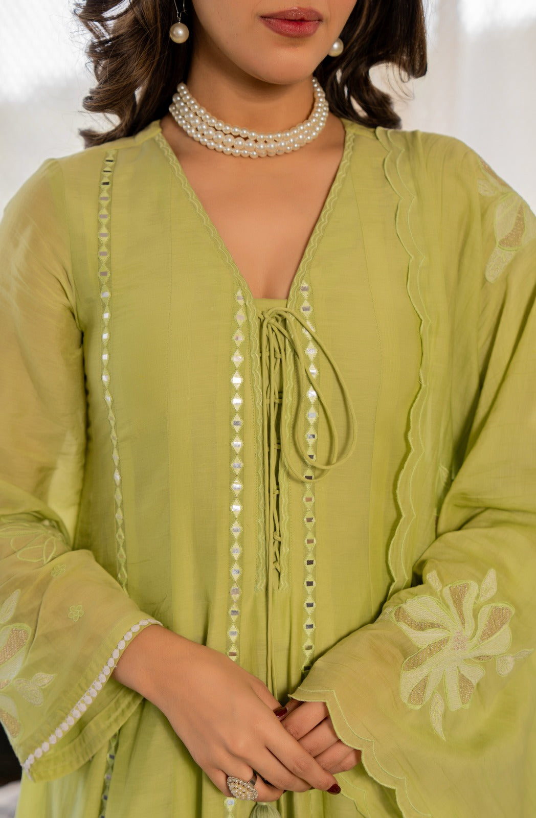 Women’s Green Embroidered Kurta Set with Floral Dupatta