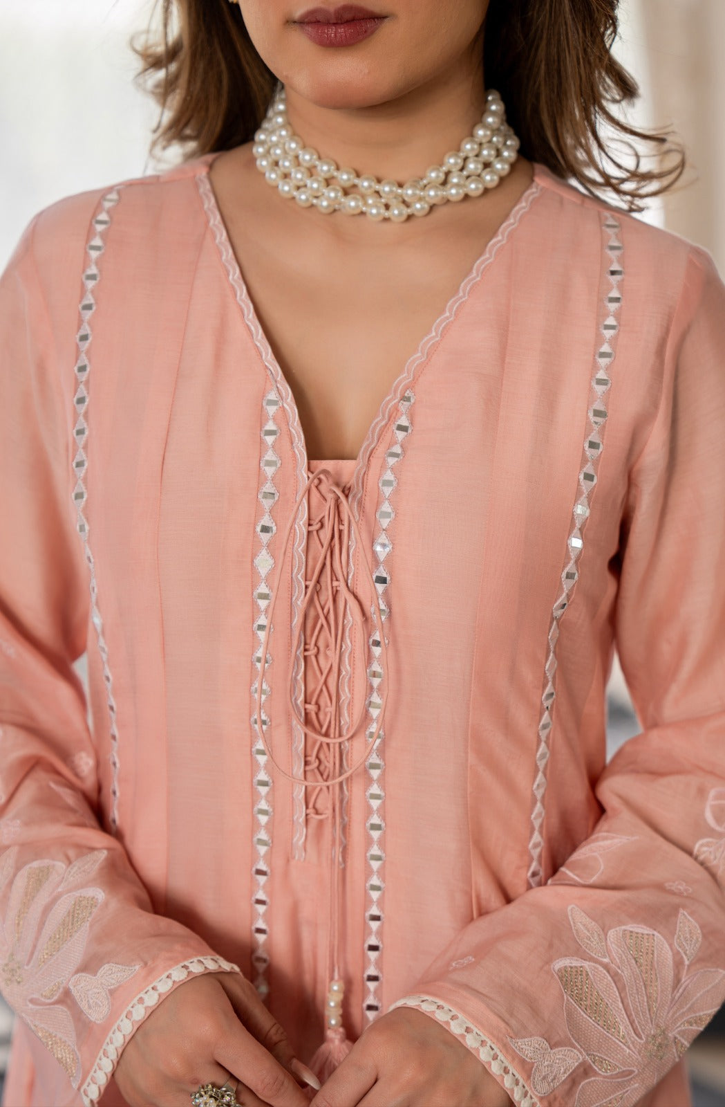 Women’s Pink Embroidered Kurta Set with Floral Dupatta