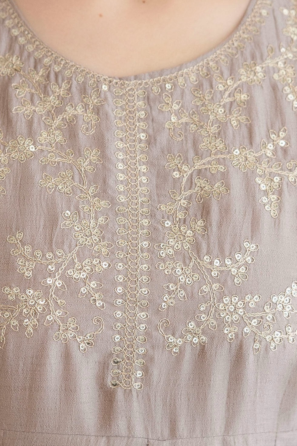 Mushroom Embroidered A-Line Kurta Set with Scalloped Dupatta