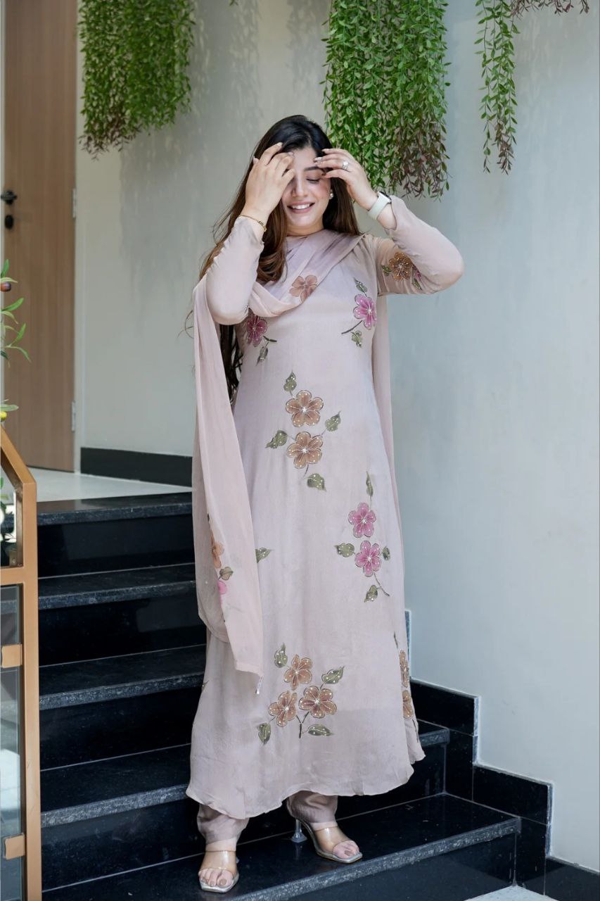 Women Hand Work With Printed Design Suit Set