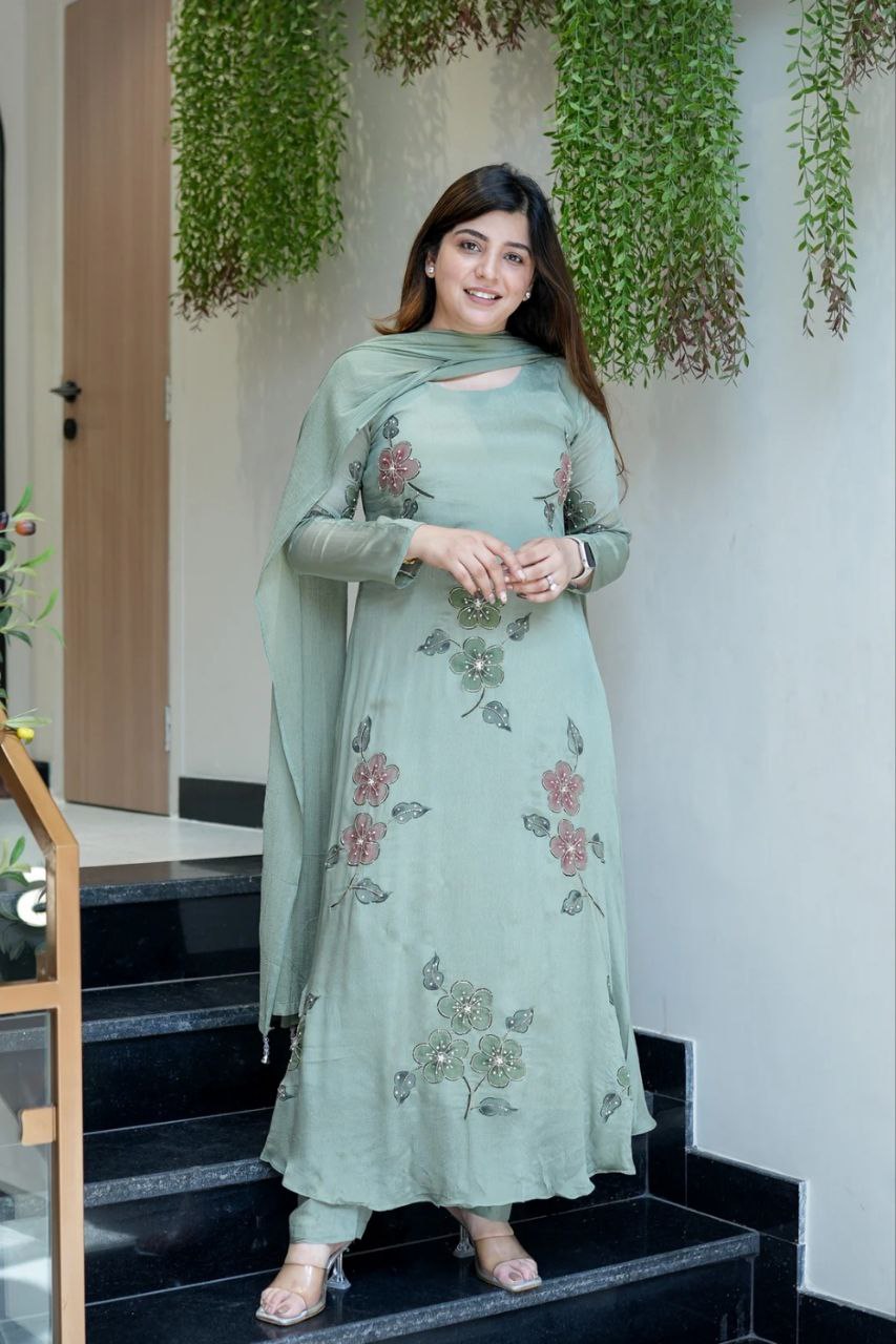 Women Hand Work With Printed Design Suit Set