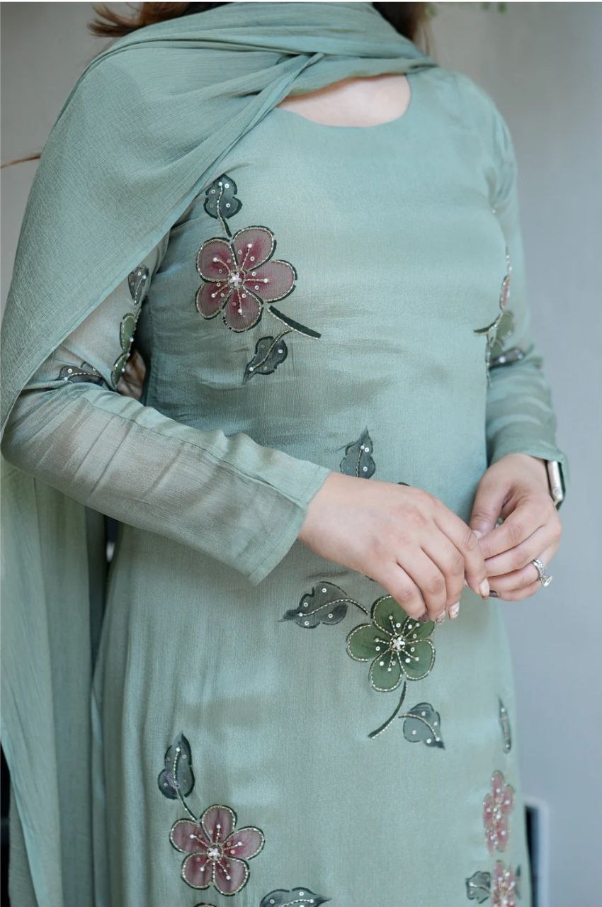 Women Hand Work With Printed Design Suit Set