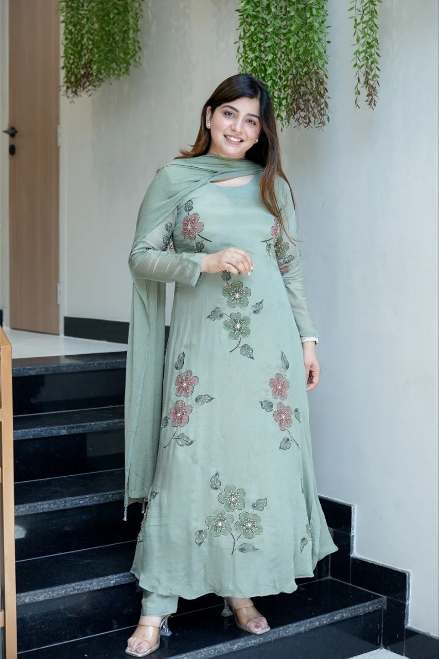 Women Hand Work With Printed Design Suit Set