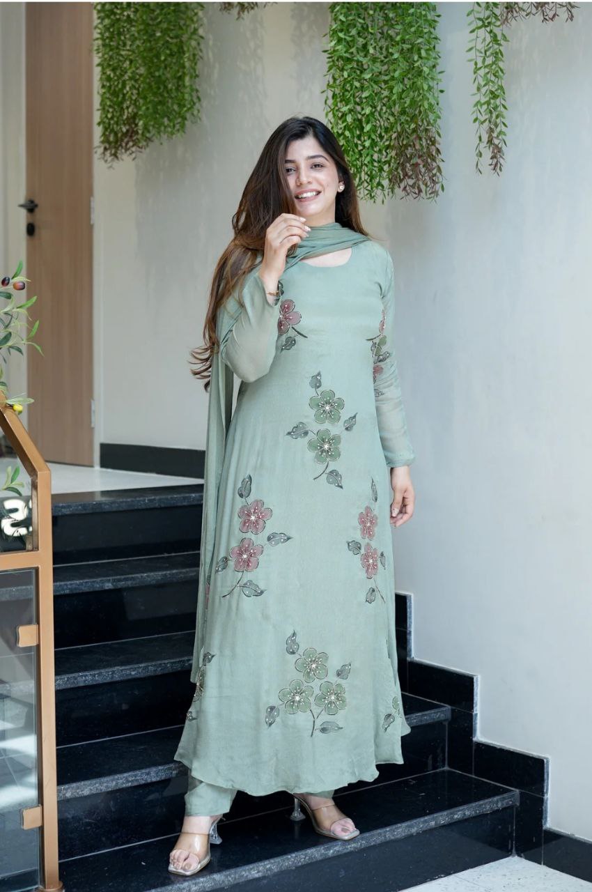Women Hand Work With Printed Design Suit Set