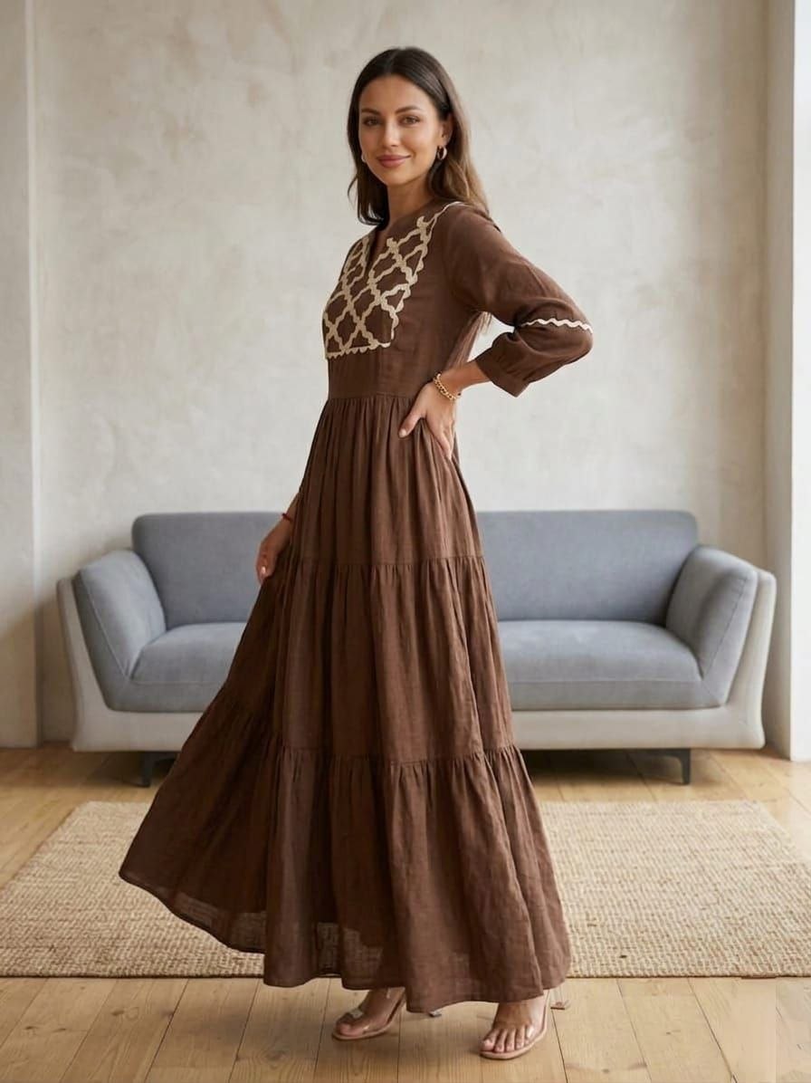 Designer Summer Special Brown One Piece Dress