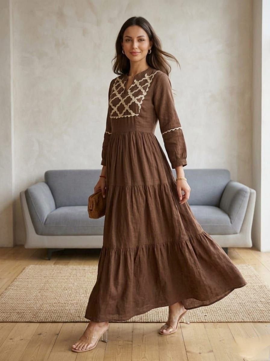 Designer Summer Special Brown One Piece Dress