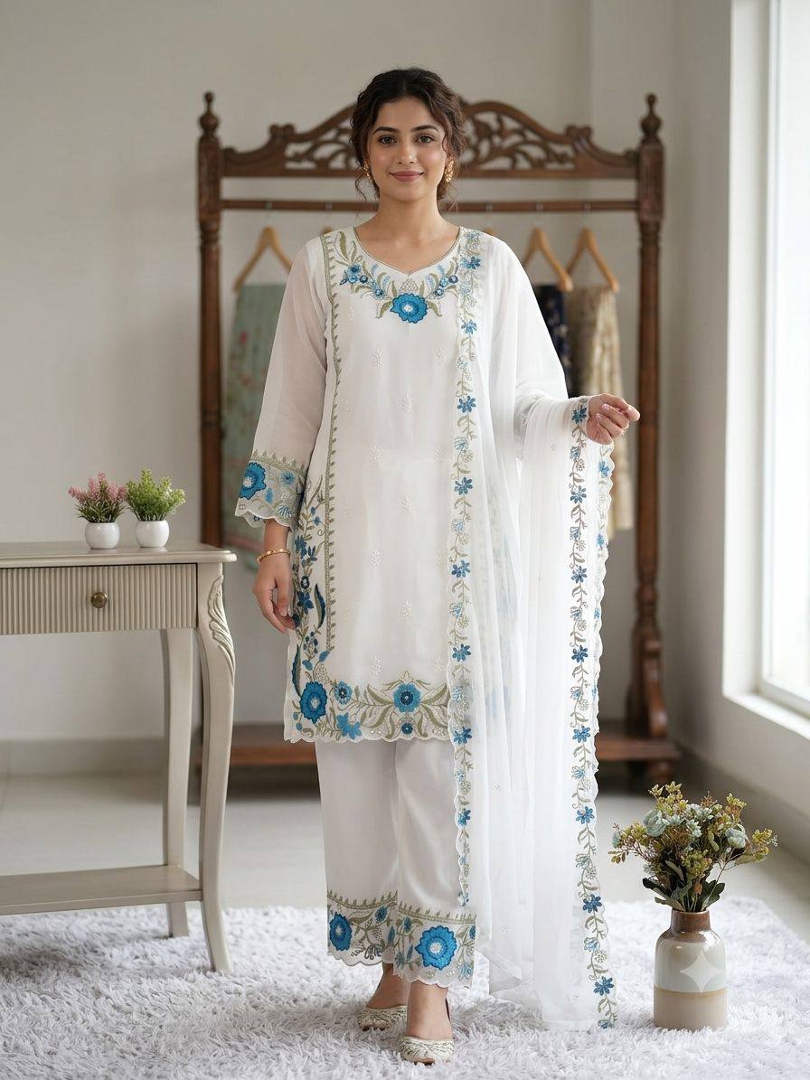 BEAUTIFUL EMBROIDERED TOP , PLAZZO WITH DUPATTA