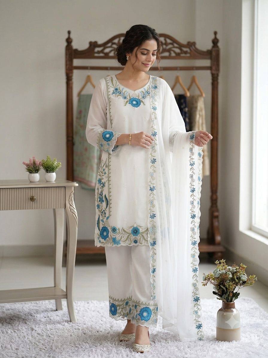 BEAUTIFUL EMBROIDERED TOP , PLAZZO WITH DUPATTA