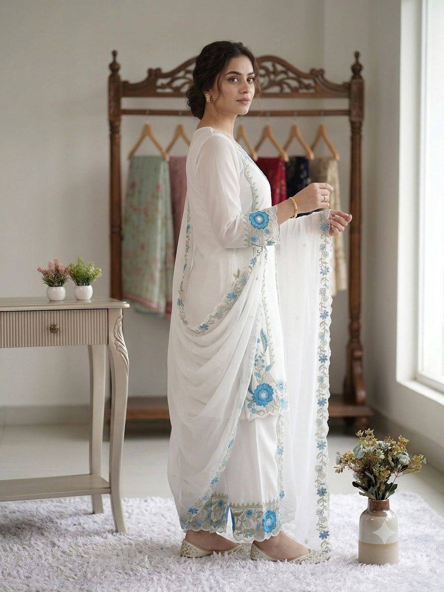 BEAUTIFUL EMBROIDERED TOP , PLAZZO WITH DUPATTA