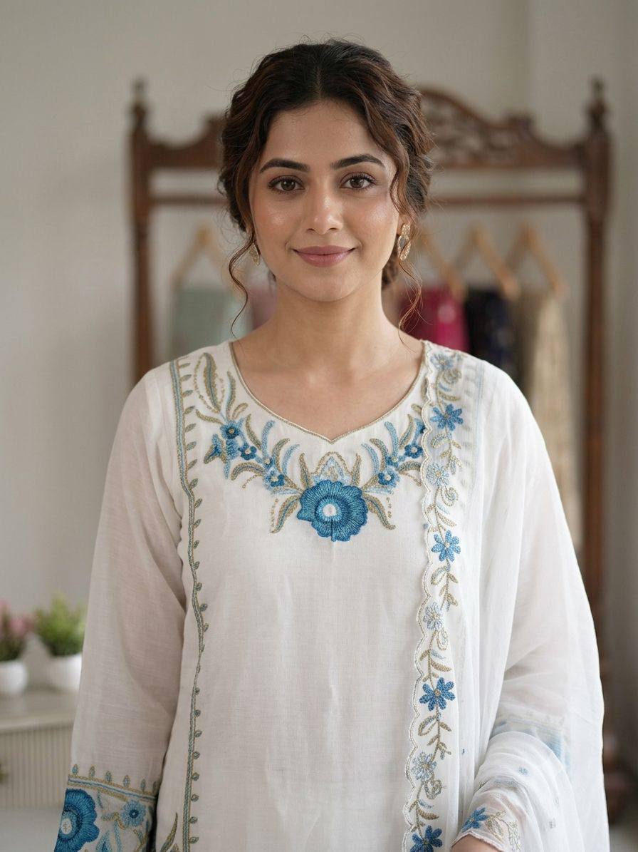 BEAUTIFUL EMBROIDERED TOP , PLAZZO WITH DUPATTA