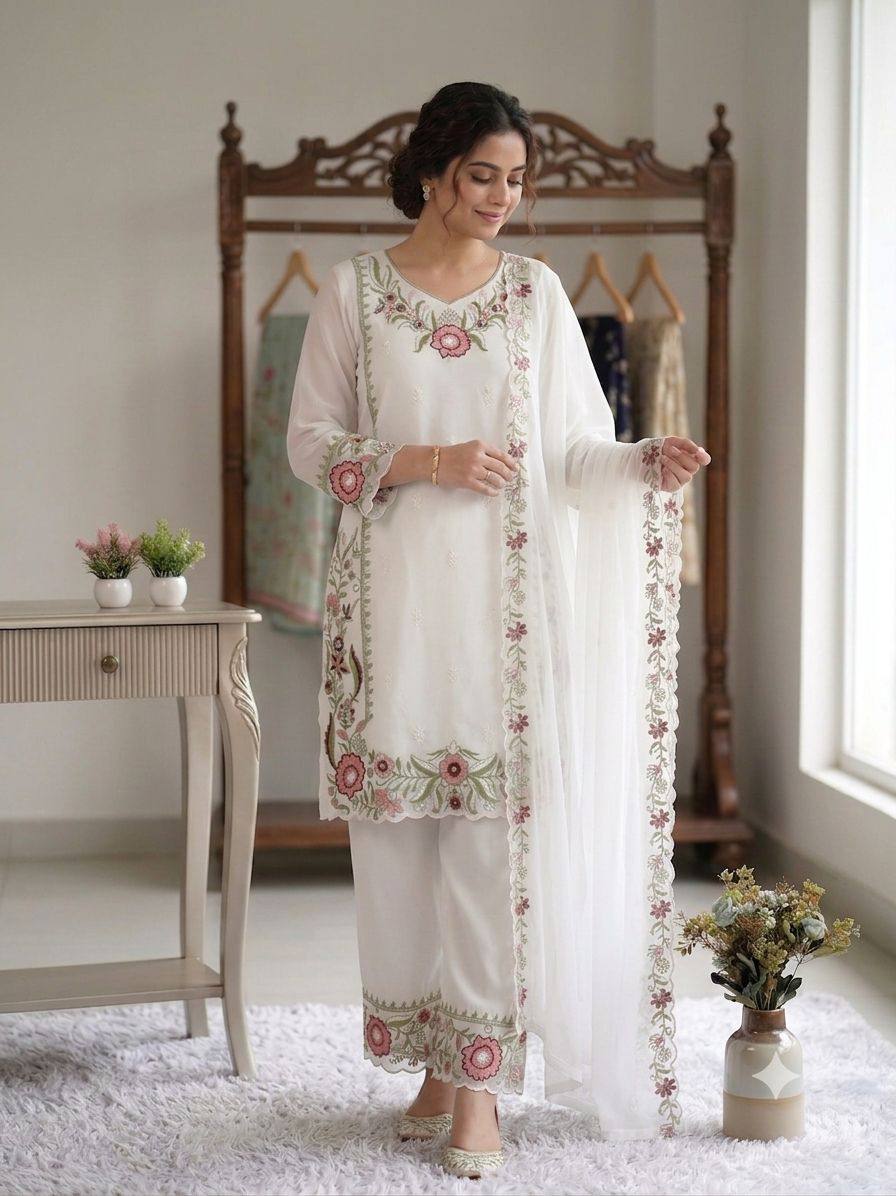 BEAUTIFUL EMBROIDERED TOP , PLAZZO WITH DUPATTA