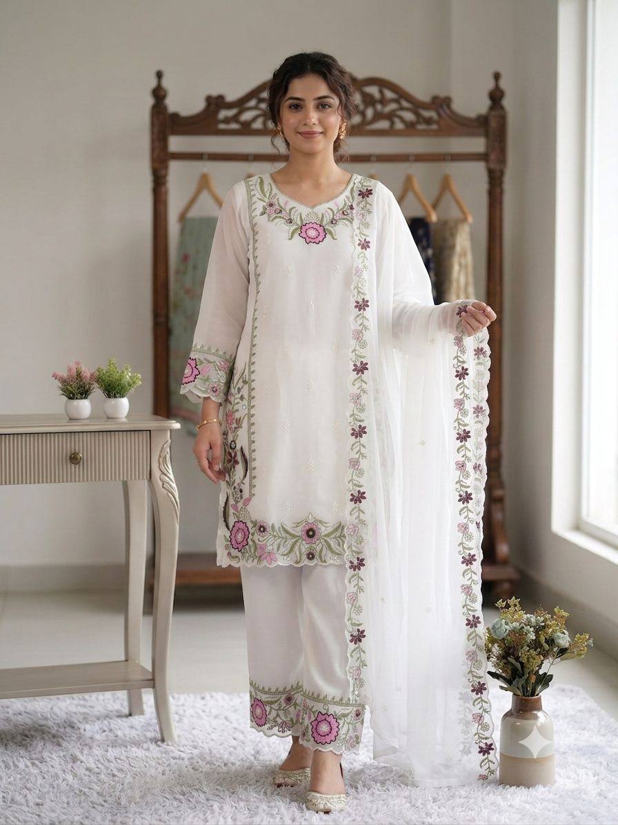 BEAUTIFUL EMBROIDERED TOP , PLAZZO WITH DUPATTA