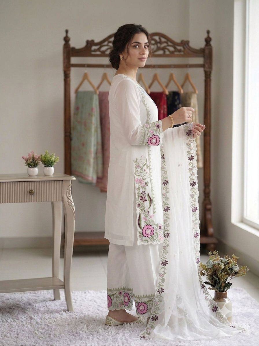 BEAUTIFUL EMBROIDERED TOP , PLAZZO WITH DUPATTA