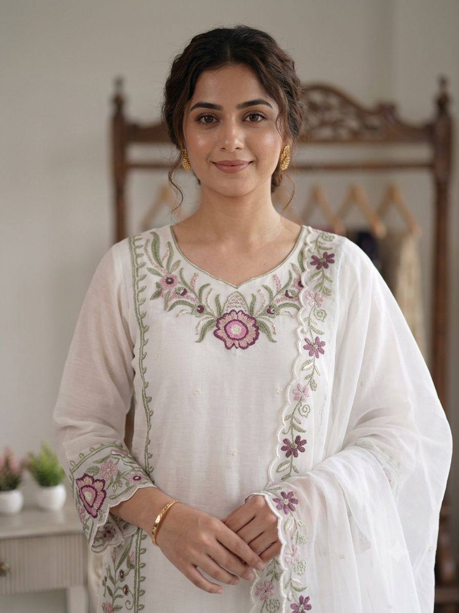 BEAUTIFUL EMBROIDERED TOP , PLAZZO WITH DUPATTA