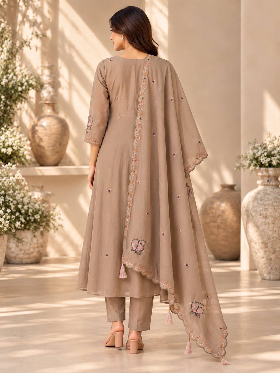 Cream Bloom Suit Set With Dupatta